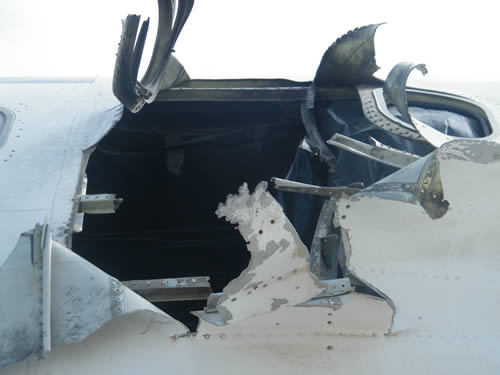 Close-up of the damaged plane