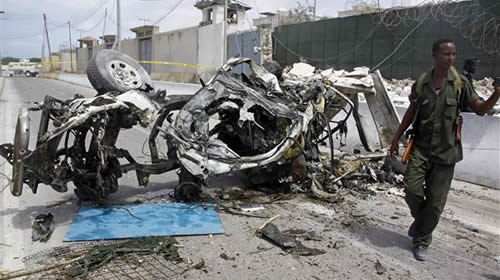 Remains of car used in airport bombing